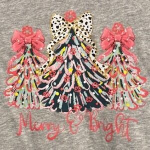 Kids Old Navy Gray Merry Bright Christmas Tree Tee Shirt Size 10/12 large